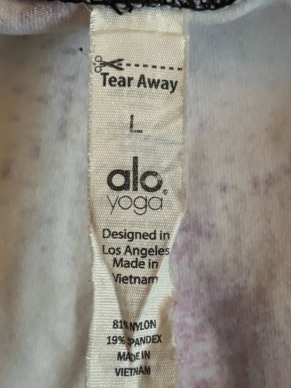 ALO Yoga Purple White Marble Print Goddess Leggings w Ribbed Black Trim, L